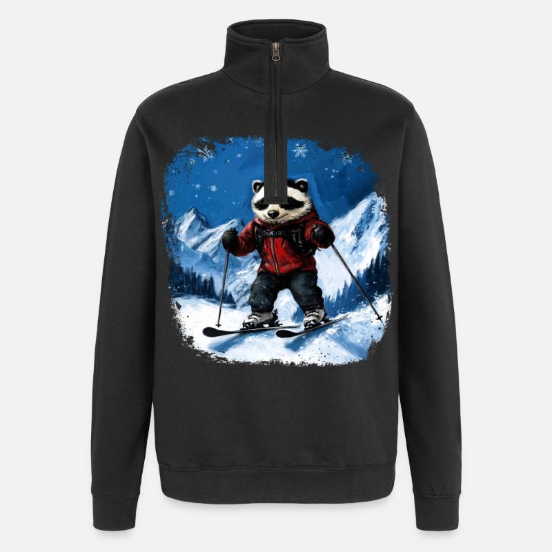 Skifahrer Dachs - Quarter-Zip-Sweatshirt - Schwarz