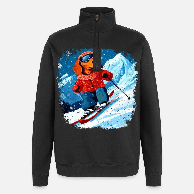 Ski teckel - Sweat à zip 1/4 - noir