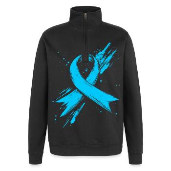 Prostata Krebs Bewusstein Schleife Hellblau - Quarter-Zip-Sweatshirt - Schwarz - Vorne - AI Model Female 172 light (172cm) & AI Model Male 178 dark (178cm)