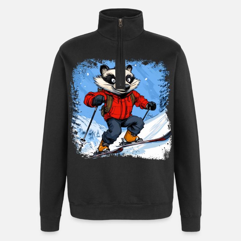 Dachse Ski / Skifahrer Dachs - Quarter-Zip-Sweatshirt - Schwarz
