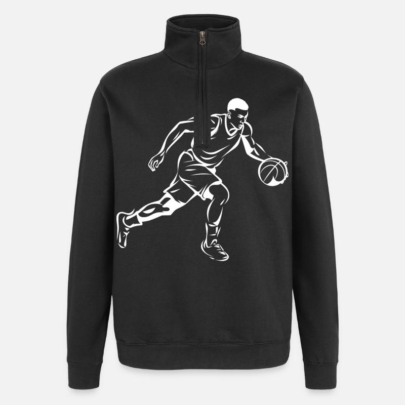Basket-ball garçon graphique - Sweat à zip 1/4 - noir