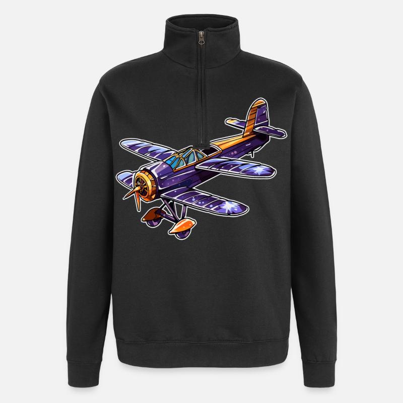 Propeller Plane Comic Look - Quarter-Zip Sweatshirt - black