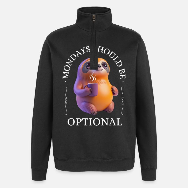 Monday grouch – coffee-drinking sloth - Quarter-Zip Sweatshirt - black