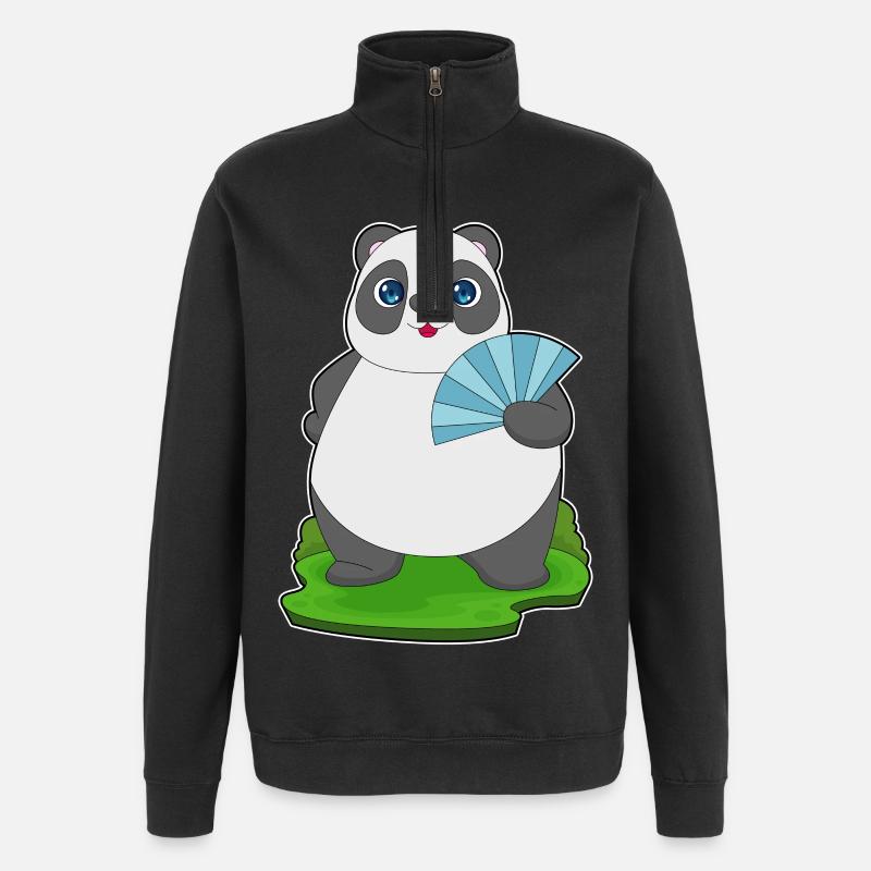 Panda Handheld Fan - Quarter-Zip Sweatshirt - black