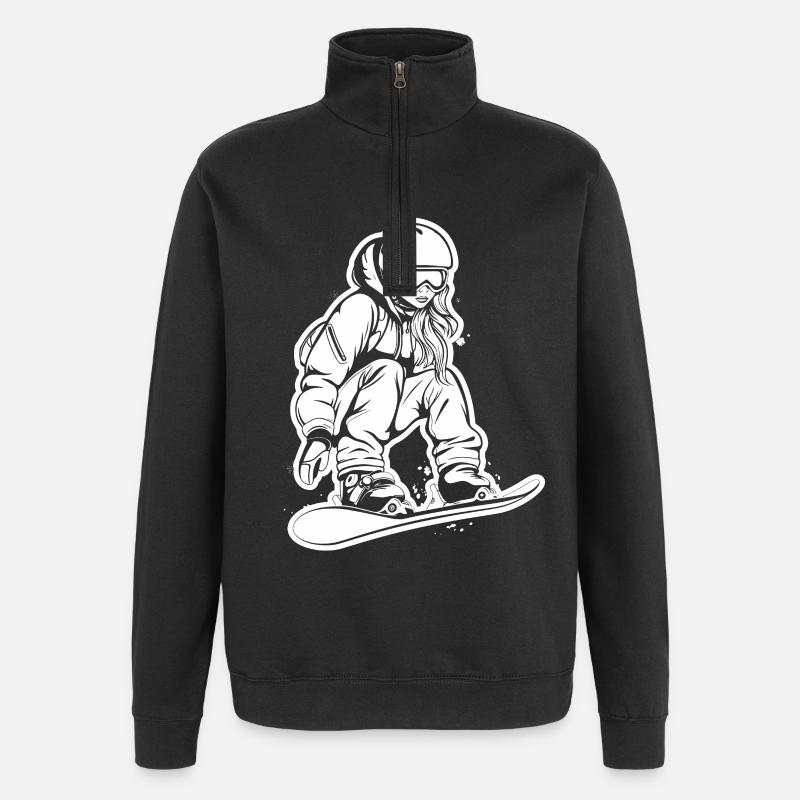 Dessin d’une snowboardeuse - Sweat à zip 1/4 - noir