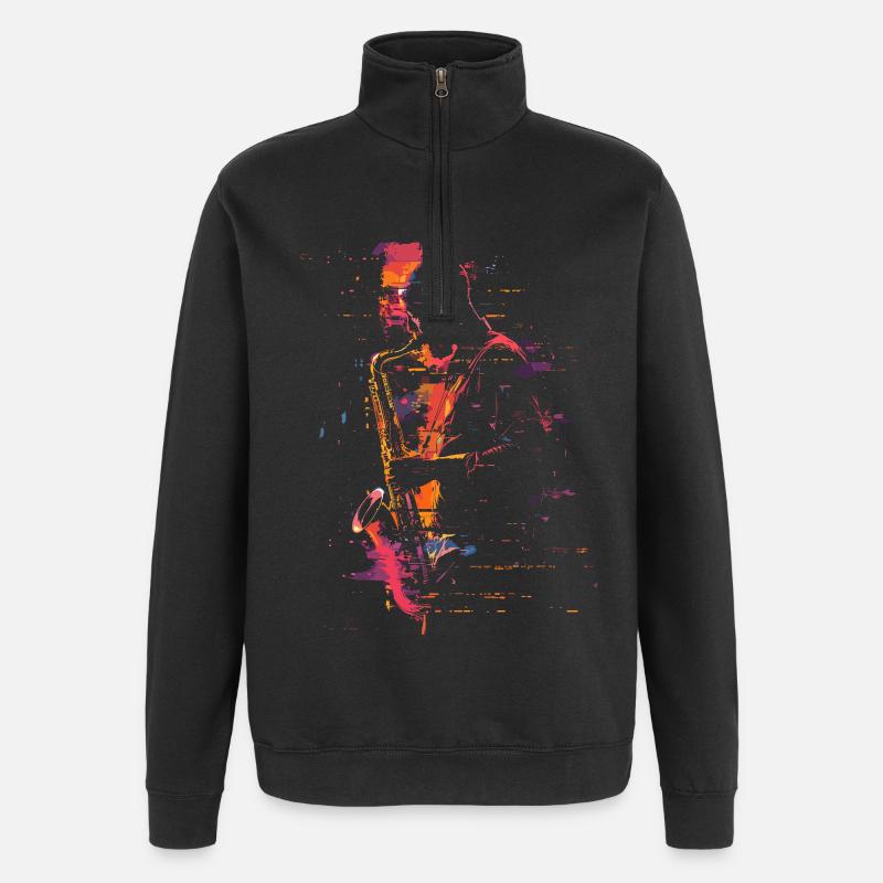 Saxophonist Synthwave - Quarter-Zip Sweatshirt - black