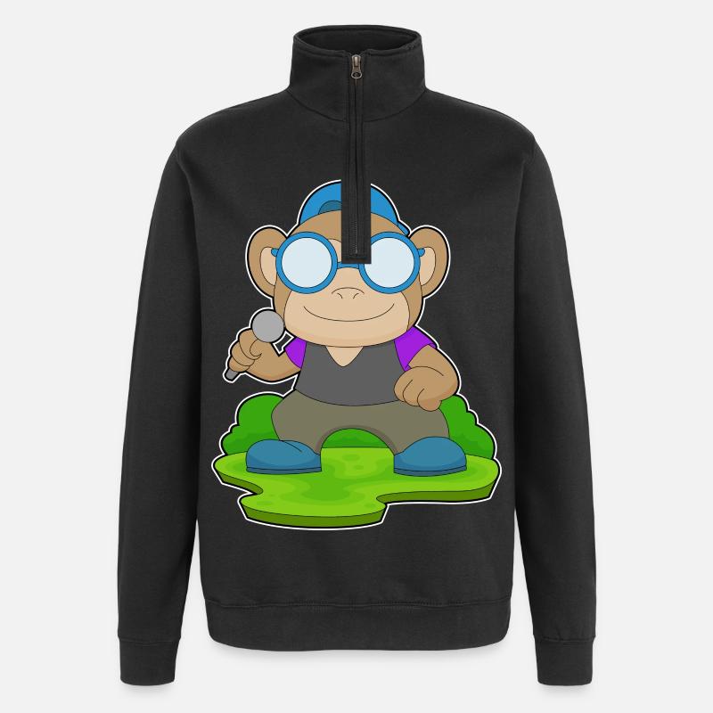 Singe Singe Microphone Chant - Sweat à zip 1/4 - noir