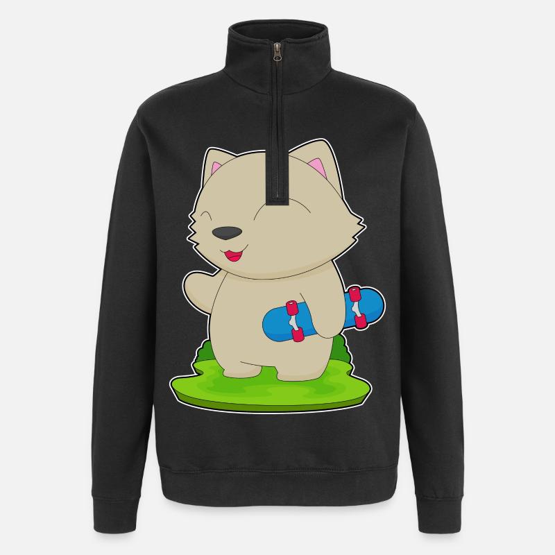 Cat Skater Skateboard - Quarter-Zip Sweatshirt - black
