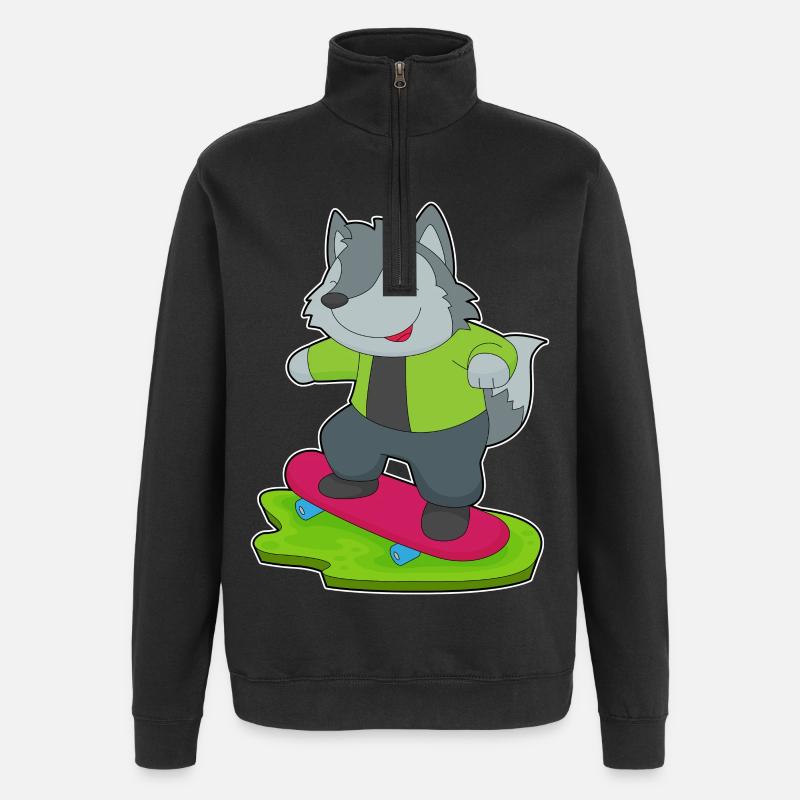 Wolf Skater Skateboard - Quarter-Zip Sweatshirt - black
