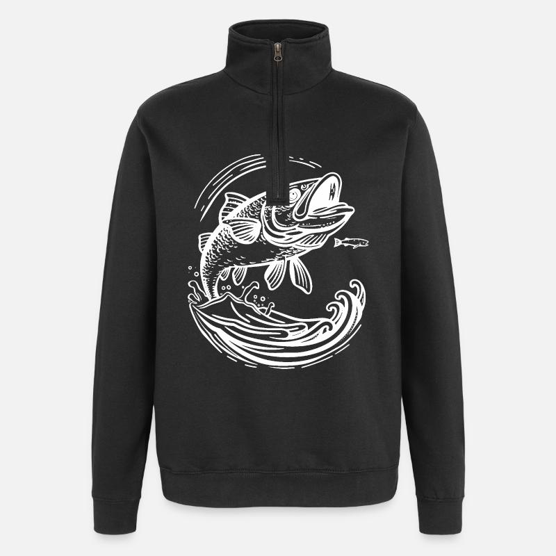 Fischen Cartoon Stil - Quarter-Zip-Sweatshirt - Schwarz