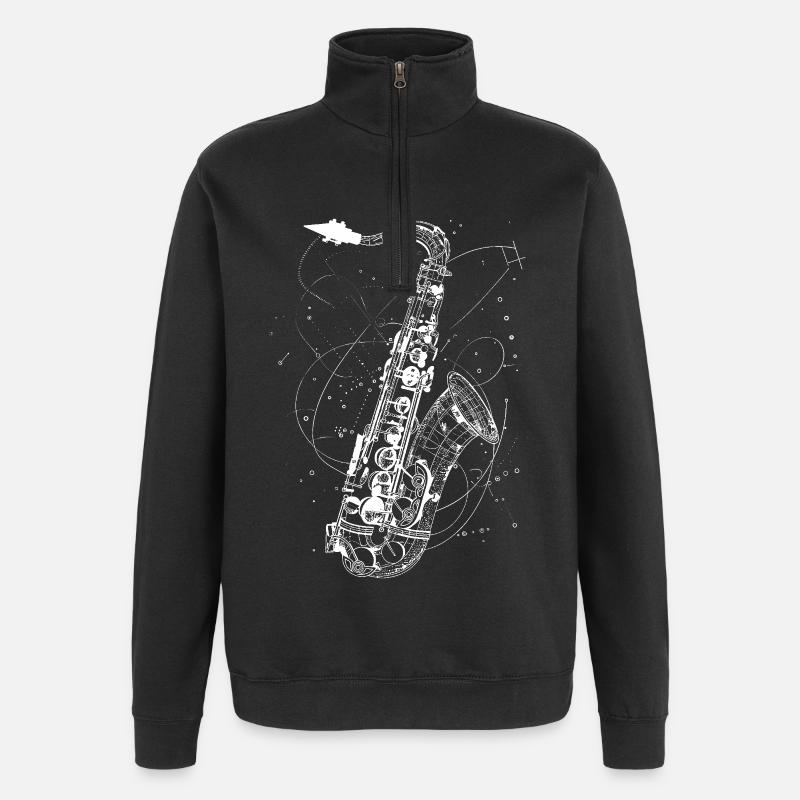 Croquis de saxophone - Sweat à zip 1/4 - noir