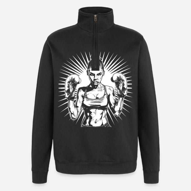 Weiblicher Boxer - Quarter-Zip-Sweatshirt - Schwarz