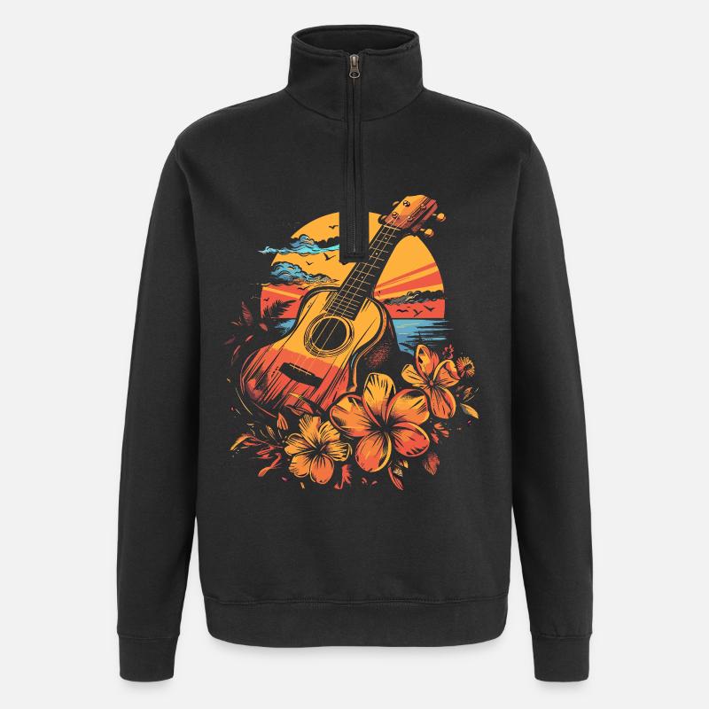 Ukulele 90er Look - Quarter-Zip-Sweatshirt - Schwarz