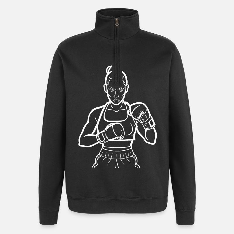 Weiblicher Boxer Line Art - Quarter-Zip-Sweatshirt - Schwarz