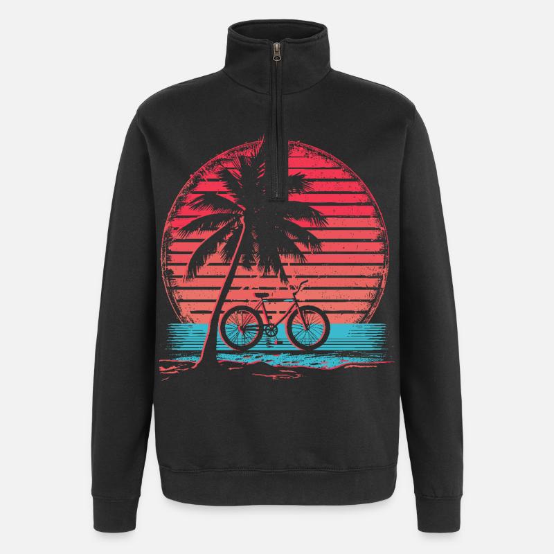 Fahrrad Synthwave - Quarter-Zip-Sweatshirt - Schwarz