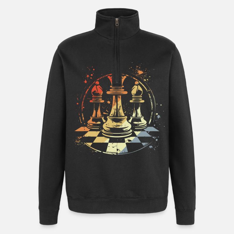 Pièces d’échecs rétro - Sweat à zip 1/4 - noir