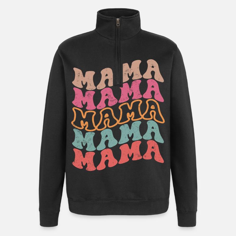 Retro Groovy Mama Text Pattern - Quarter-Zip Sweatshirt - black