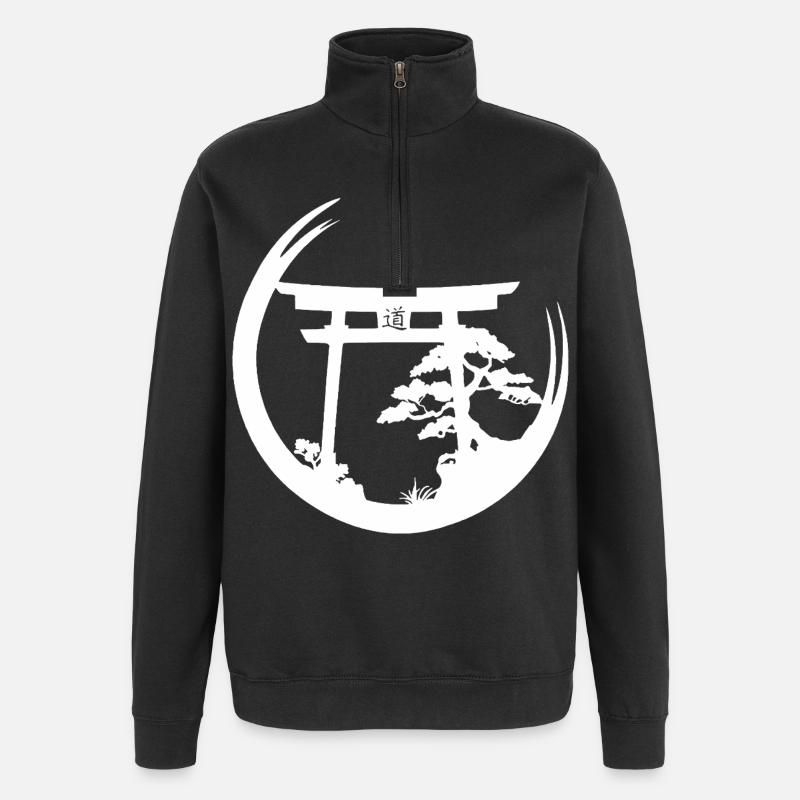 Ambiance japonaise (blanc) - Sweat à zip 1/4 - noir