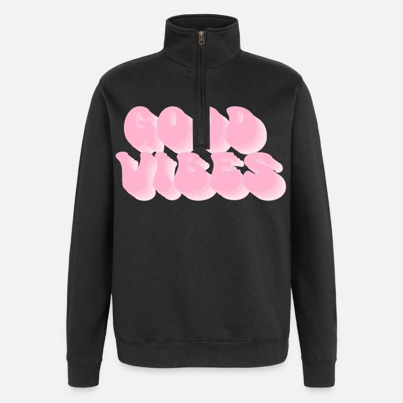 Positive Vibes – Retro Bubble Font - Quarter-Zip Sweatshirt - black