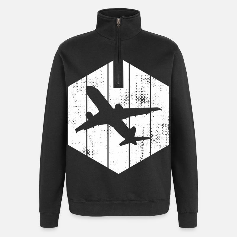 Croquis d’avions - Sweat à zip 1/4 - noir