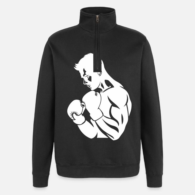 Dessin de boxeur - Sweat à zip 1/4 - noir