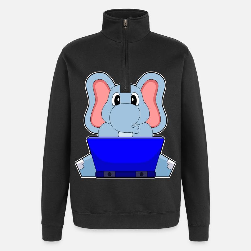 Elefant Laptop - Quarter-Zip-Sweatshirt - Schwarz