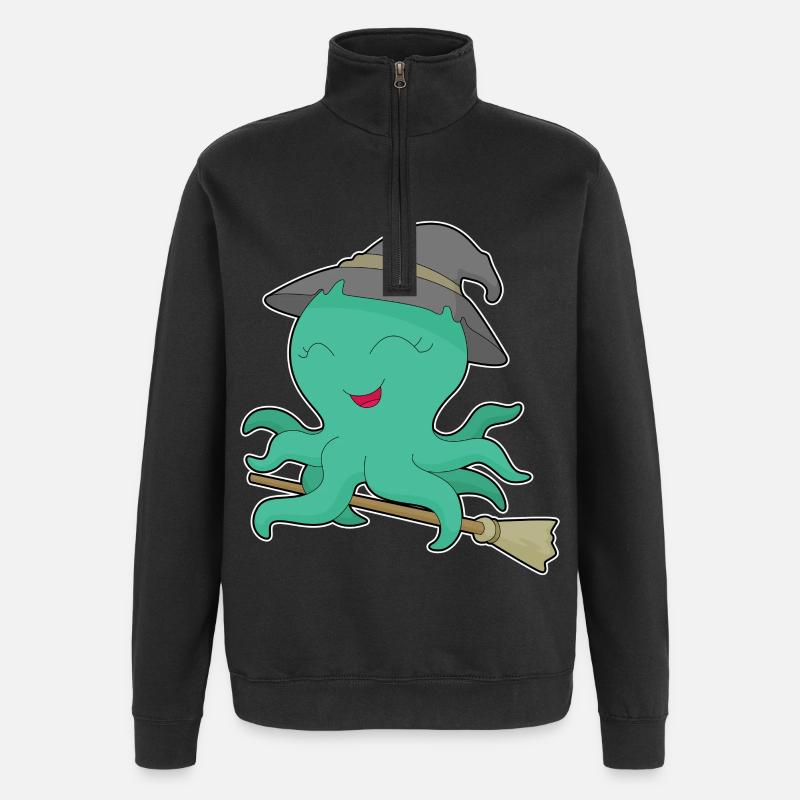 Octopus Witch Broom - Quarter-Zip Sweatshirt - black