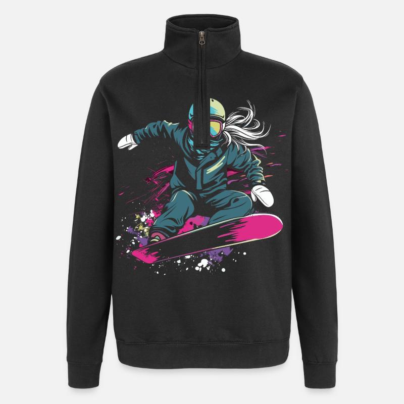 Snowboarderin Grafik - Quarter-Zip-Sweatshirt - Schwarz
