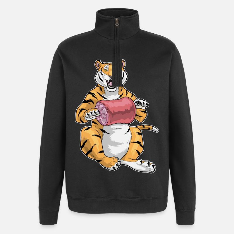 Tiger Fleisch - Quarter-Zip-Sweatshirt - Schwarz
