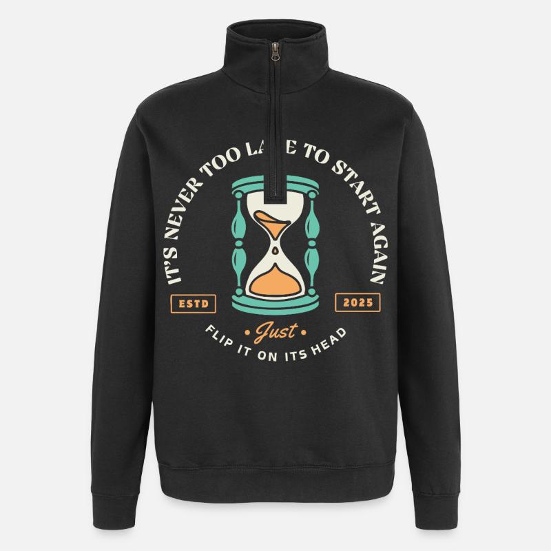 Redémarrer – Sablier des secondes chances - Sweat à zip 1/4 - noir