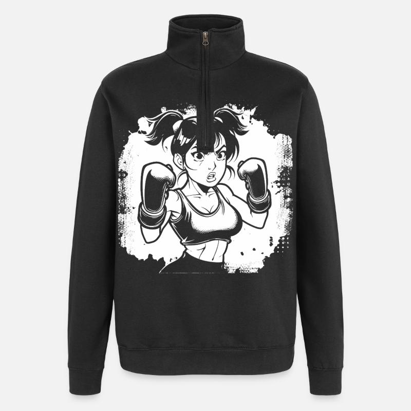 Weiblicher Boxer - Quarter-Zip-Sweatshirt - Schwarz