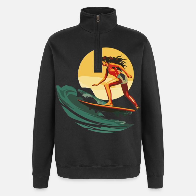 Surfeur - Sweat à zip 1/4 - noir