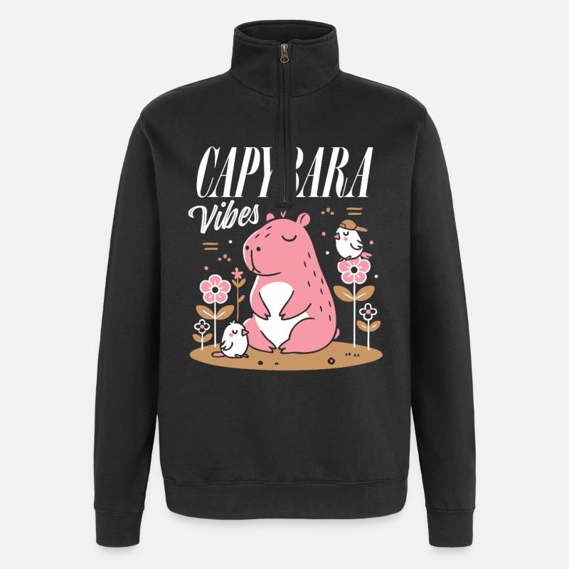 Relaxed Capybara Vibes - Quarter-Zip Sweatshirt - black