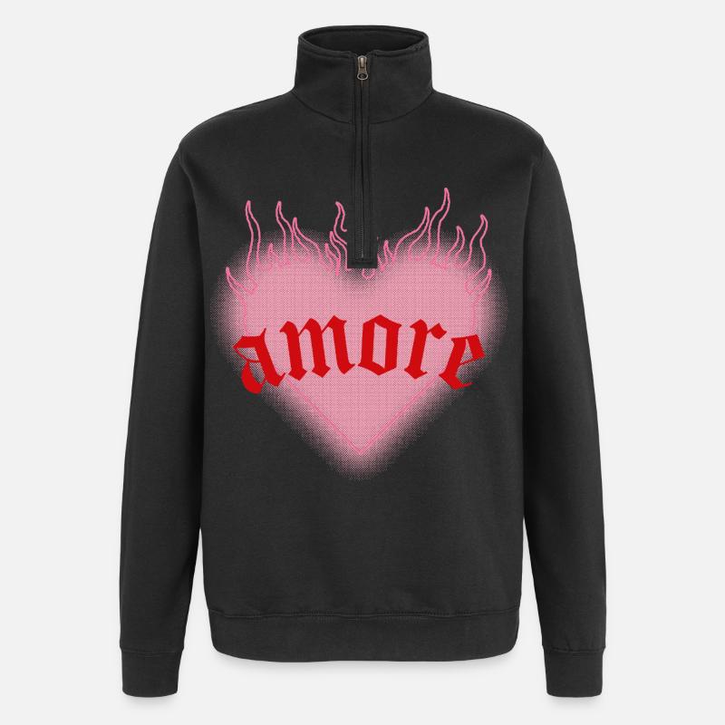 Burning love - Quarter-Zip Sweatshirt - black