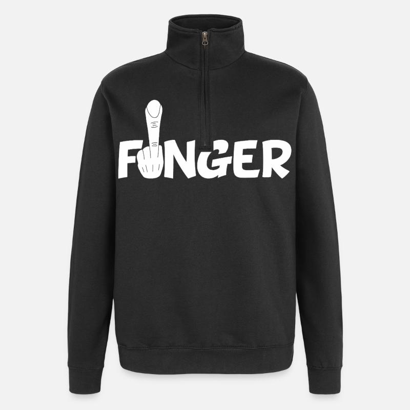 Le doigt (blanc) - Sweat à zip 1/4 - noir