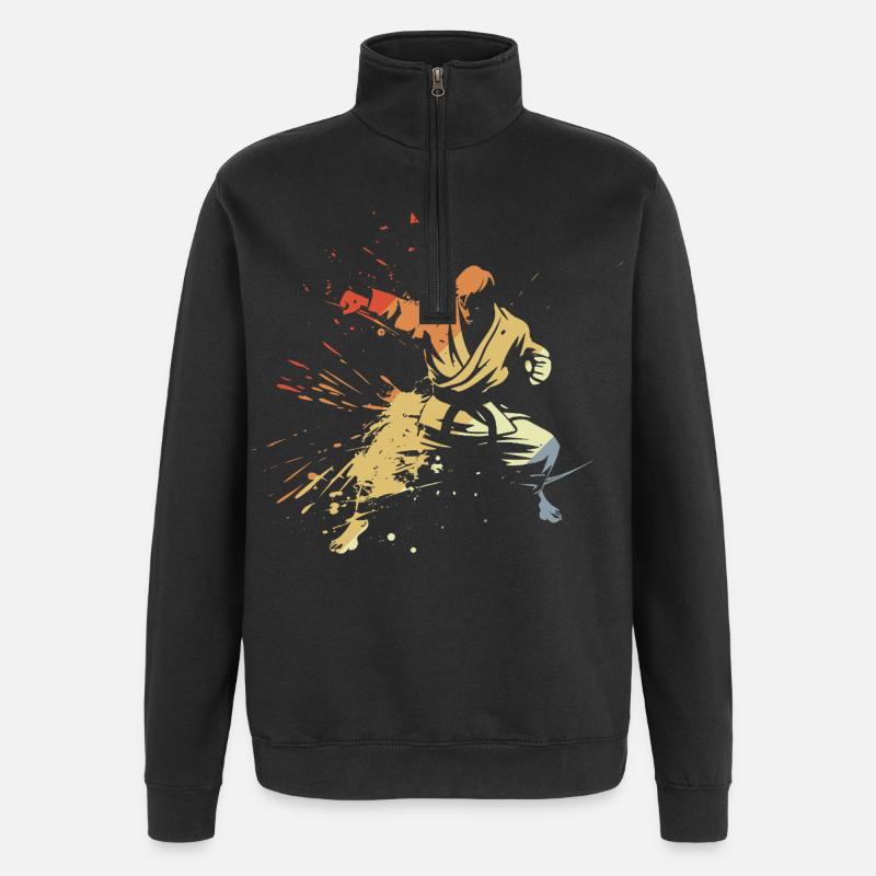 Karate Junge Grafik - Quarter-Zip-Sweatshirt - Schwarz
