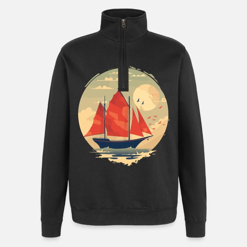 Segelschiff Porträt - Quarter-Zip-Sweatshirt - Schwarz