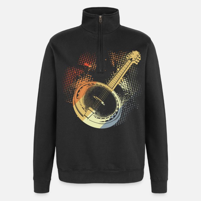 Banjo Drawing Retro - Quarter-Zip Sweatshirt - black