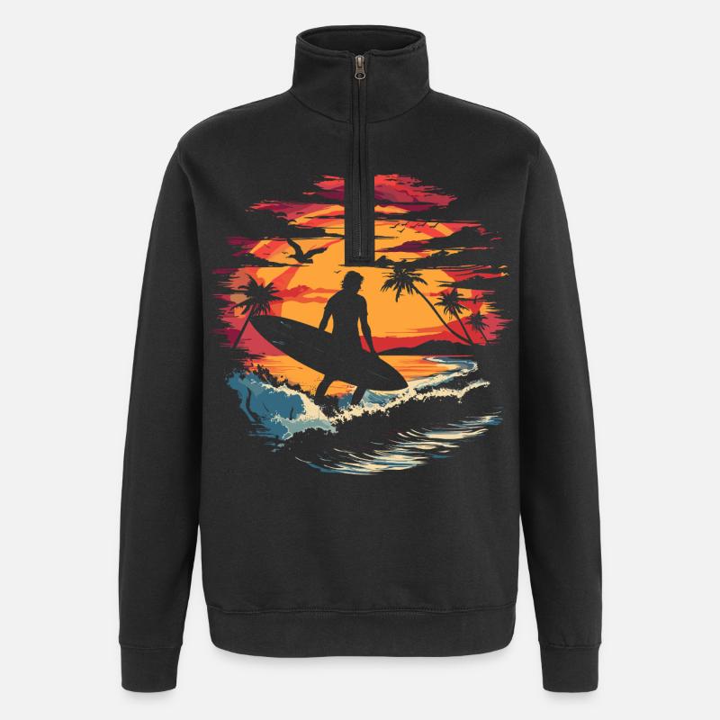 Graphisme Surfer - Sweat à zip 1/4 - noir