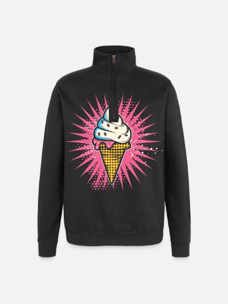 Cream Cartoon Look - Quarter-Zip Sweatshirt - black
