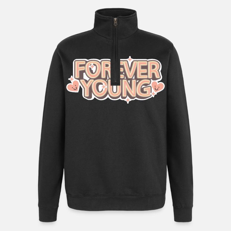 Forever Young – Verspielte Retro-Schrift - Quarter-Zip-Sweatshirt - Schwarz