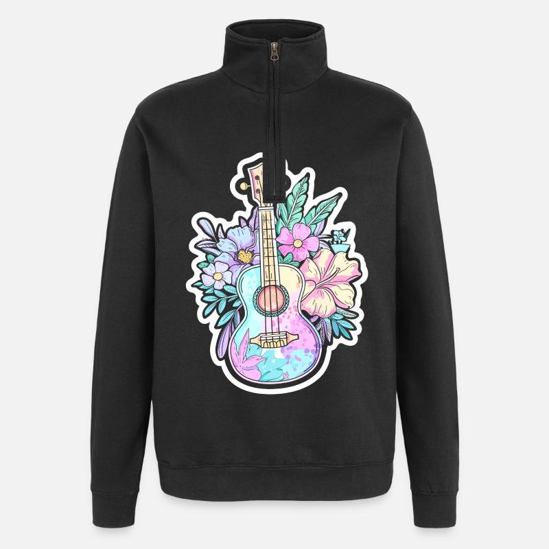 Ukulele Comic-Stil - Quarter-Zip-Sweatshirt - Schwarz