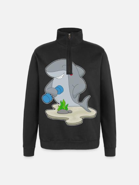 Shark Bodybuilder Dumbbell Bodybuilding - Quarter-Zip Sweatshirt - black