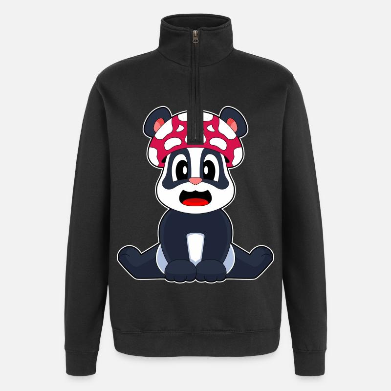 Panda Pilz - Quarter-Zip-Sweatshirt - Schwarz