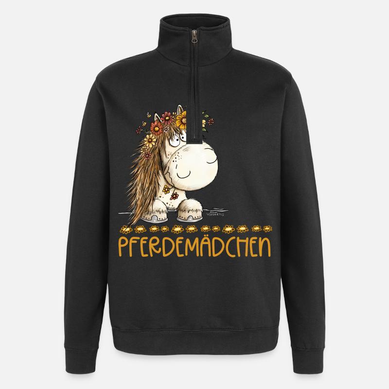 Pferdemädchen Spruch Mit Süßem Pferd - Quarter-Zip-Sweatshirt - Schwarz