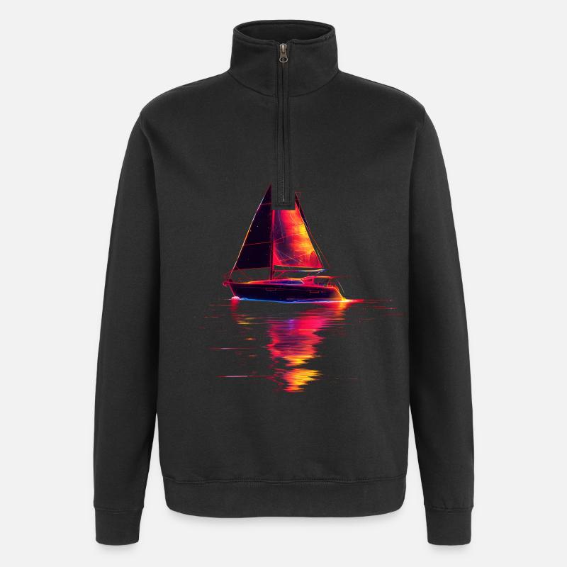 Segelschiff Retrowave - Quarter-Zip-Sweatshirt - Schwarz