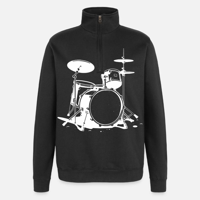 Drumset Zeichnung - Quarter-Zip-Sweatshirt - Schwarz