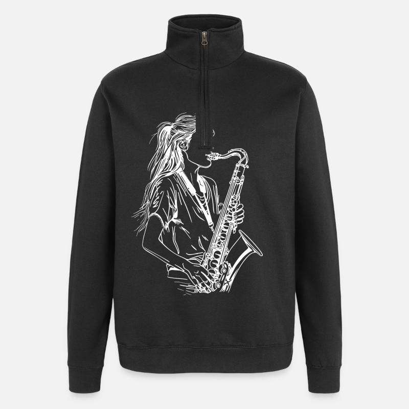 Weiblicher Saxophonist - Quarter-Zip-Sweatshirt - Schwarz