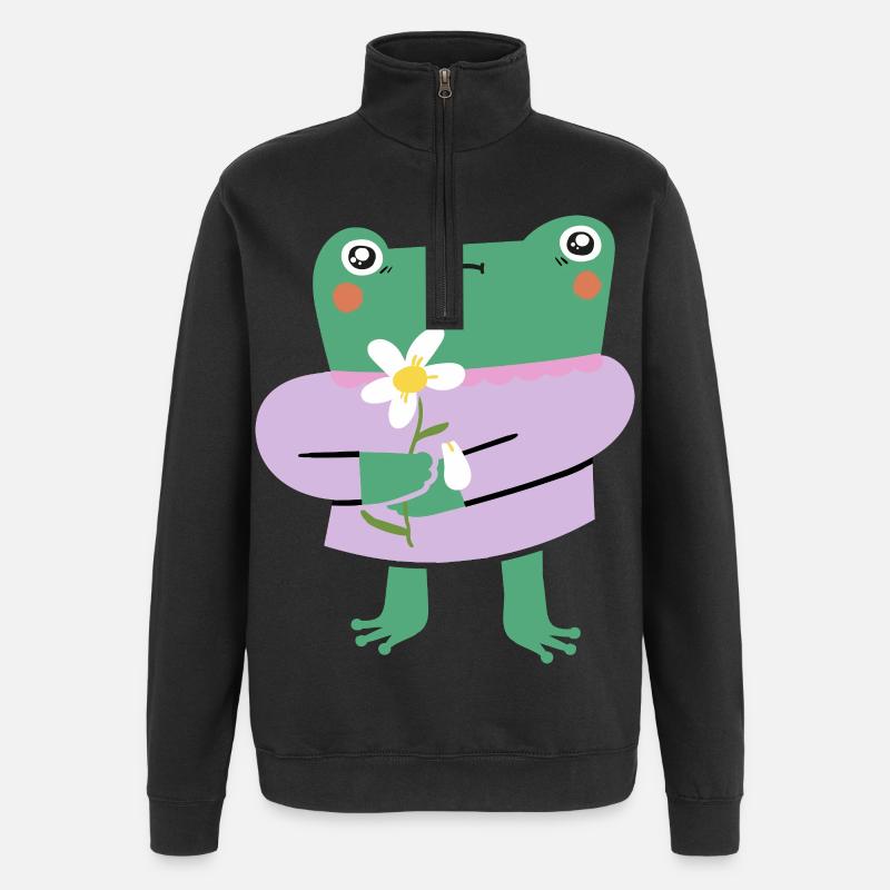 Cute Frog with Flower – Wholesome Vibes - Quarter-Zip Sweatshirt - black
