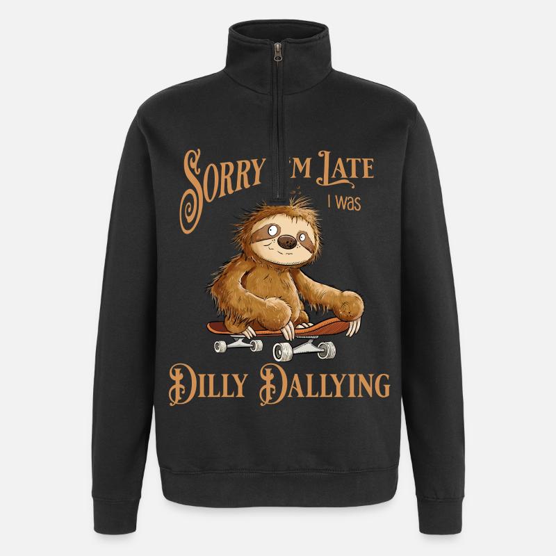 Sloth With Skateboard Dilly Dallying - Quarter-Zip Sweatshirt - black